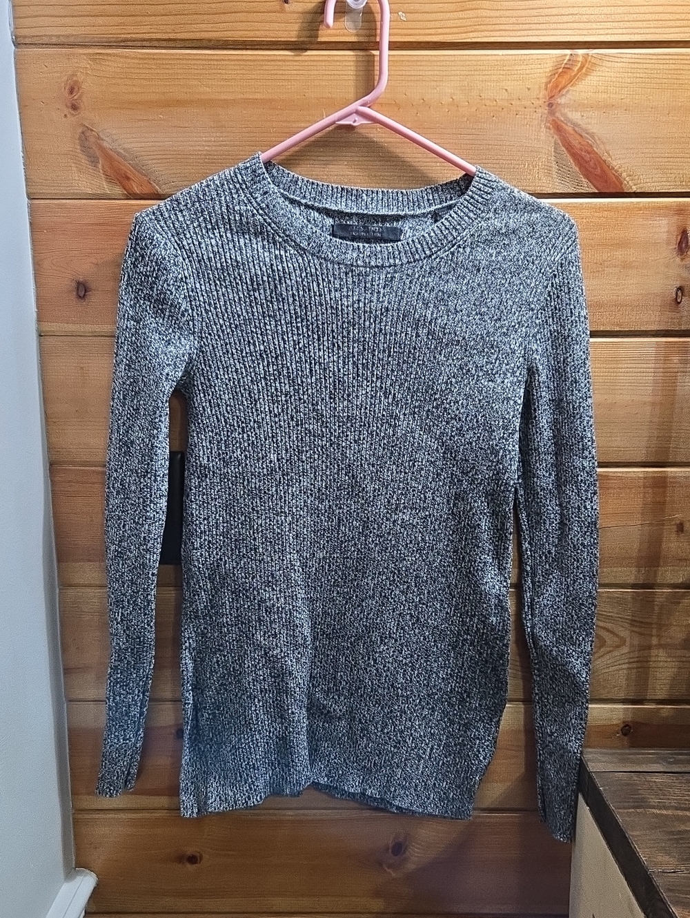 All Saints Marled Gray Crewneck Ribbed Sweater Size 0 100% Cotton 0707